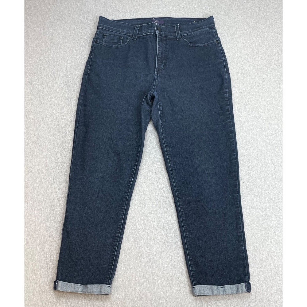 NYDJ Jeans Womens 10 Blue Cotton Blend Stretch Ankle Cuffed High-Rise